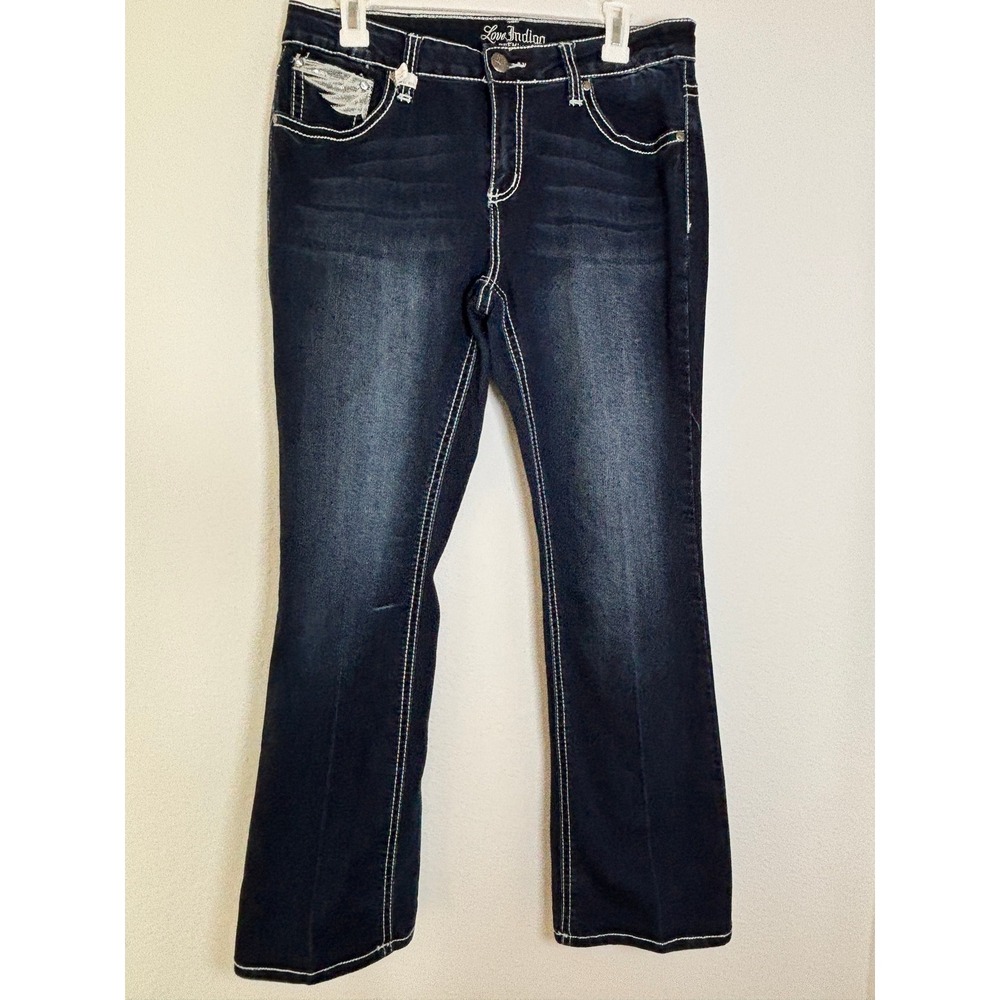 Love Indigo Premium Womens Size 12 Dark Wash Wing Rhinestone Bootcut Jeans